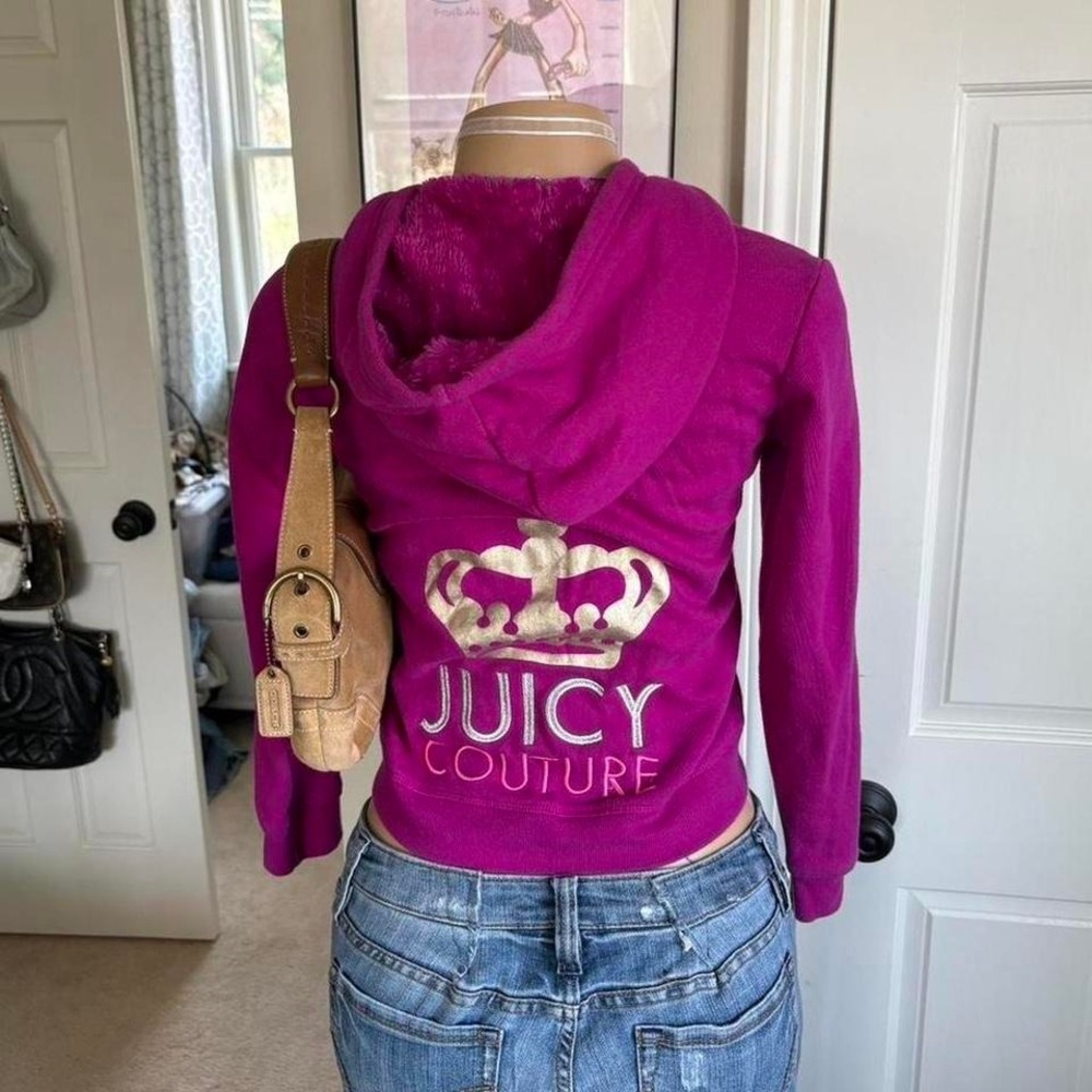 Y2k 2000s iconic Juicy Couture spellout purple zip tracksuit hoodie
